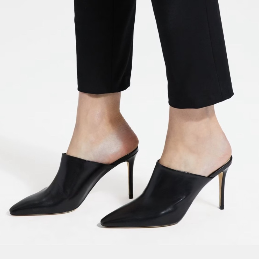 THEORY***Black Leather Mules Heels***EU 38 US 8 $348 NIB